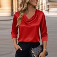 thumbnail image 6 of mgoYE Neck Tops for Women Trendy Draped Long Sleeve Velvet Top Elegant Fall Winter Tunic Shirt Casual Dressy Blouses(Red,S), 6 of 7