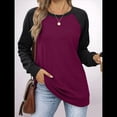 thumbnail image 4 of Sudadera Ligera de Larga con Cuello Redondo y Diseño Raglán con Bloques de Color para Mujer Rosa Roja XL, 4 of 10