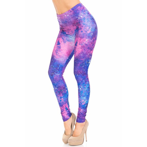Creamy Soft Premium Women's Leggings Blue Fuchsia Nebula Plus Size, High Rise, Stretchy & Breathable, Comfortable Fit - by USA Fashion™