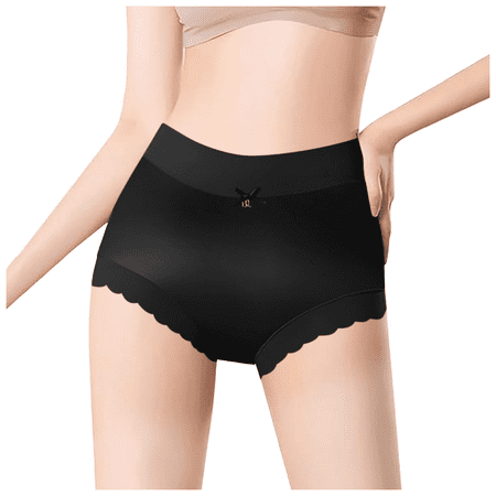Fulorrnie Underwear for Women Seamless High Cut Comfort Breathable Panties Cute Waistband Elastic Waist Panty Black L