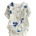 thumbnail image 4 of Ichuanyi Womens Shirts , Women Buttons O-Neck Short Sleeve Floral Print Buttons Cotton Linen Vintage Top, 4 of 4