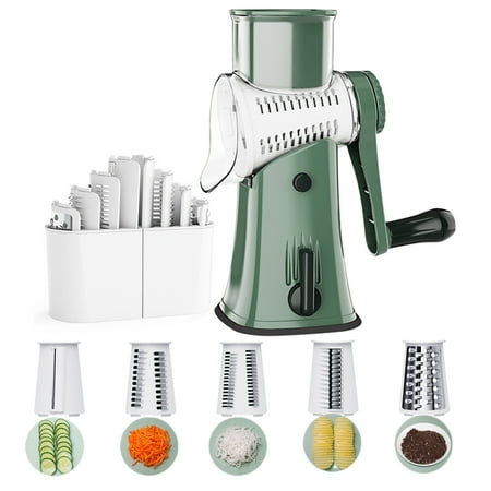 

HYSFA 5 in 1 Rotary Cheese Grater with Handle& 5 Stainless Steel Blades Hand Crank Grater for Kitchen Food Vegetable Chopper for Nut Vegetable Fruit