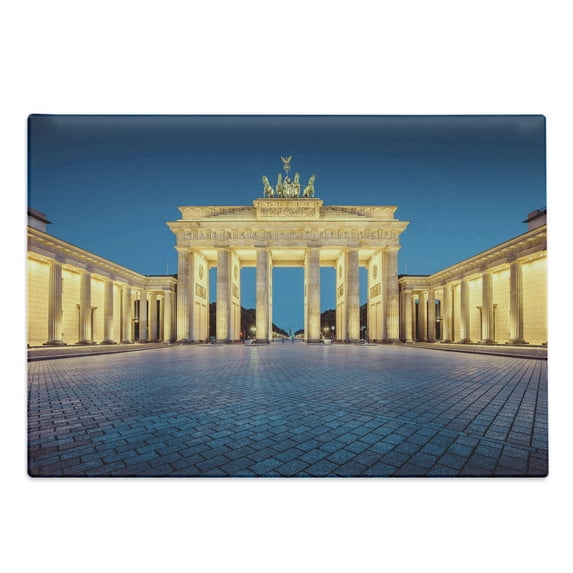 Travel Cutting Board, Classic View of Famous Brandenburg Gate Germany National and Landmark, Decorative Tempered Glass Cutting and Serving Board, Large Size, Blue Yellow Pink, by Ambesonne