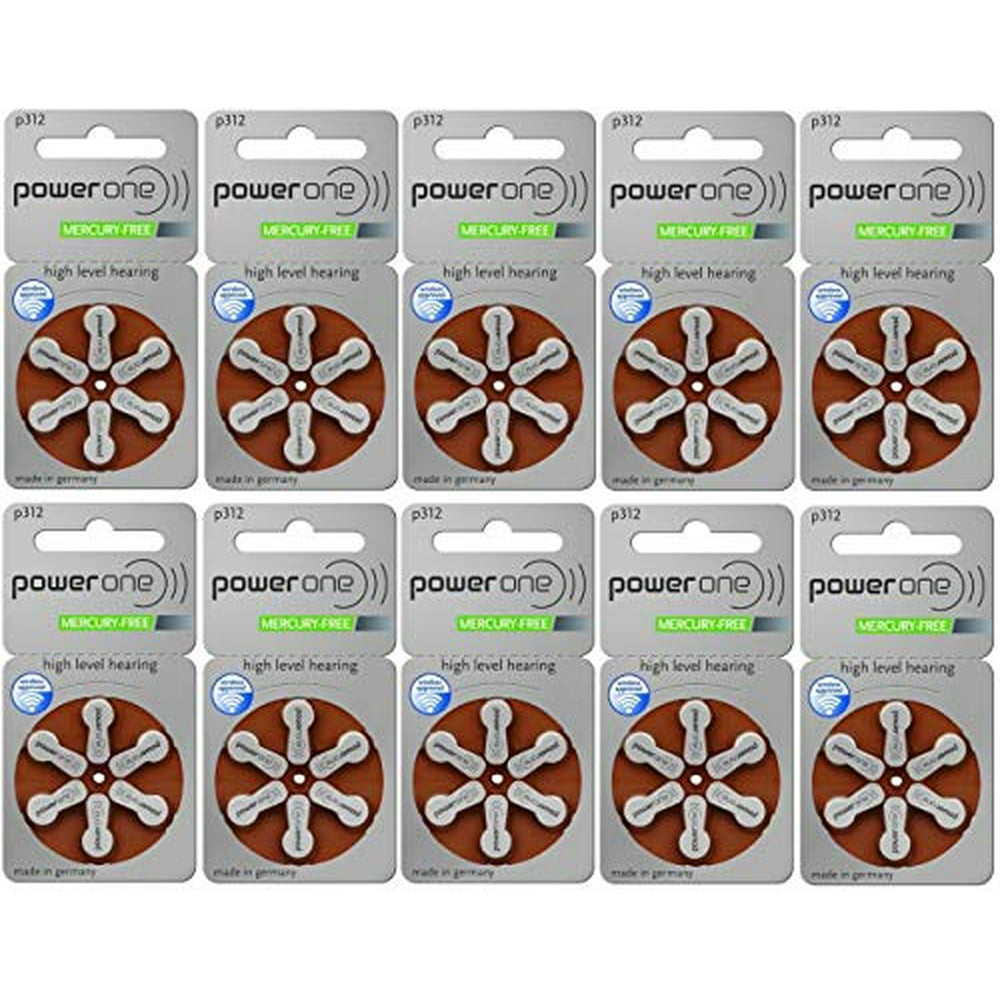 Power One Size 312 MERCURY FREE Hearing Aid Batteries (60 batteries