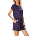 thumbnail image 3 of CALIPESSA Womens Summer Solid Casual Scoop Neck Short Sleeve Drawstring Waist Romper, 3 of 5