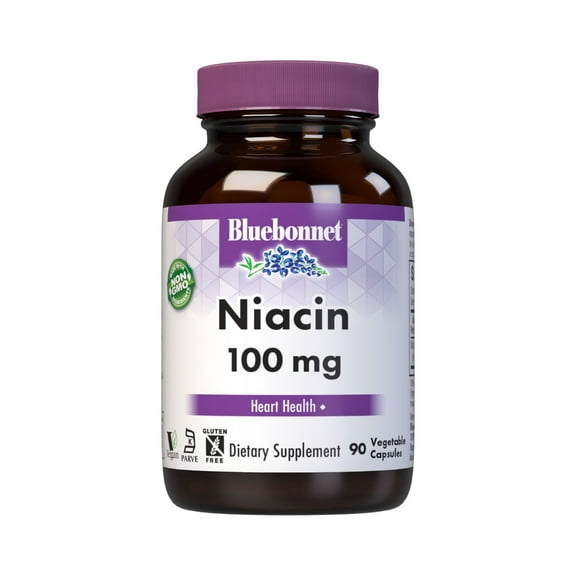 Bluebonnet Niacin 100mg Vitamin B3 Nicotinic Acid Flush-Free Niacin Supplement, 90 Caps