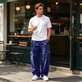 thumbnail image 2 of Resicozy Baggy Sweatpants Men Fall Winter Casual Fleece Wide Leg Drawstring Cargo Sweat Pants Athletic Gym Jogger with Pockets Navy M, 2 of 9