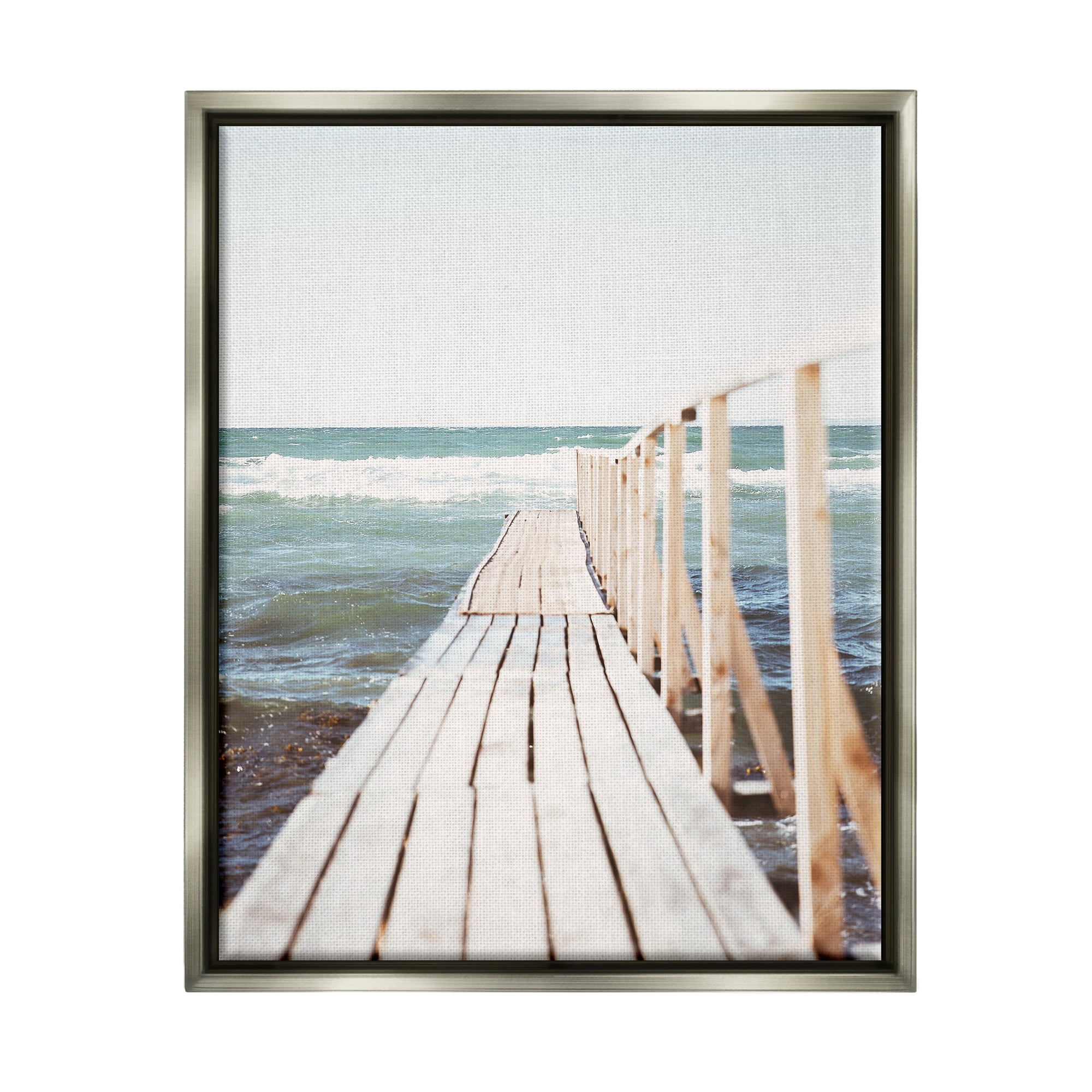 Stupell Industries Waterfront Beach Dock Private Pier Coastal Photography Luster Gray Framed Floating Canvas Wall Art, 24x30, by Leah Straatsma