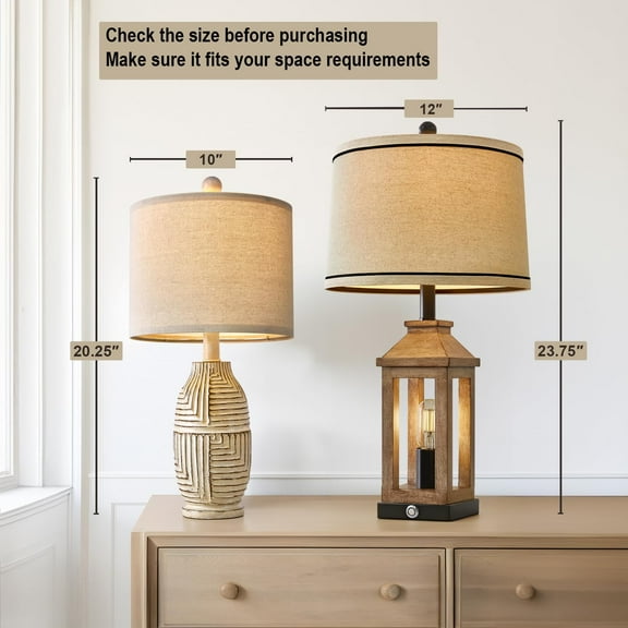 20.25" Farmhouse Table Lamps Set of 2 for Living Room Bedroom Boho Home Office Desk Decor, Beige