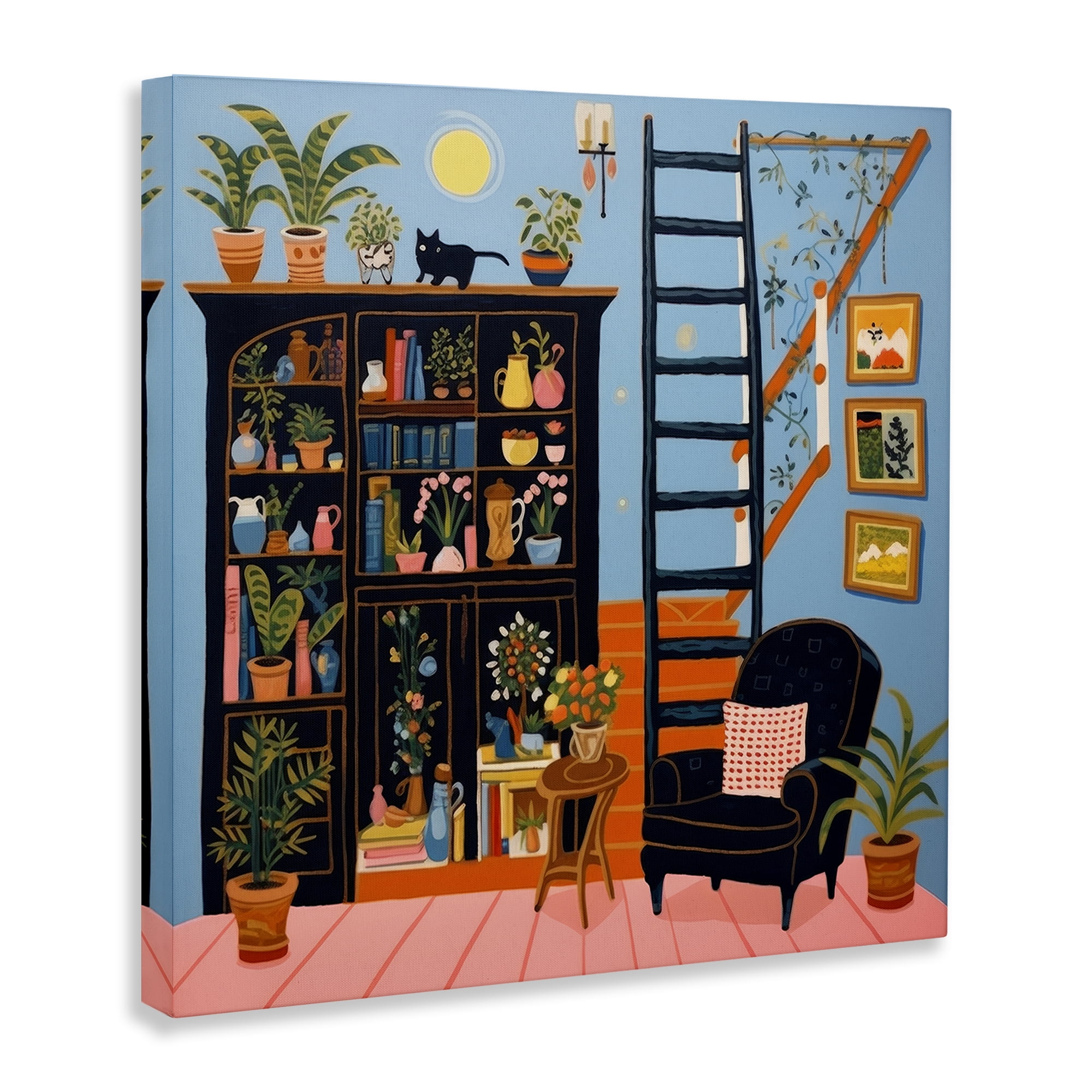 Stupell Industries Eclectic Fun Bookshelf Furniture Painting Wrapped Canvas Art Print Wall Art, 17 x 17