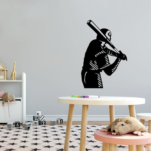 Sports Wall Decals for Boys Bedroom - Softball Hitter Swinging Bat Player DIY & Creativity Boy Girl Bedroom Wall Sticker - Size: 7 In x 10 In