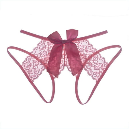

wendunide womens underwear Womens Sexy Transparent Seamless Lace Slit Panties Low Waist Bow Panties Women s Panties Red M