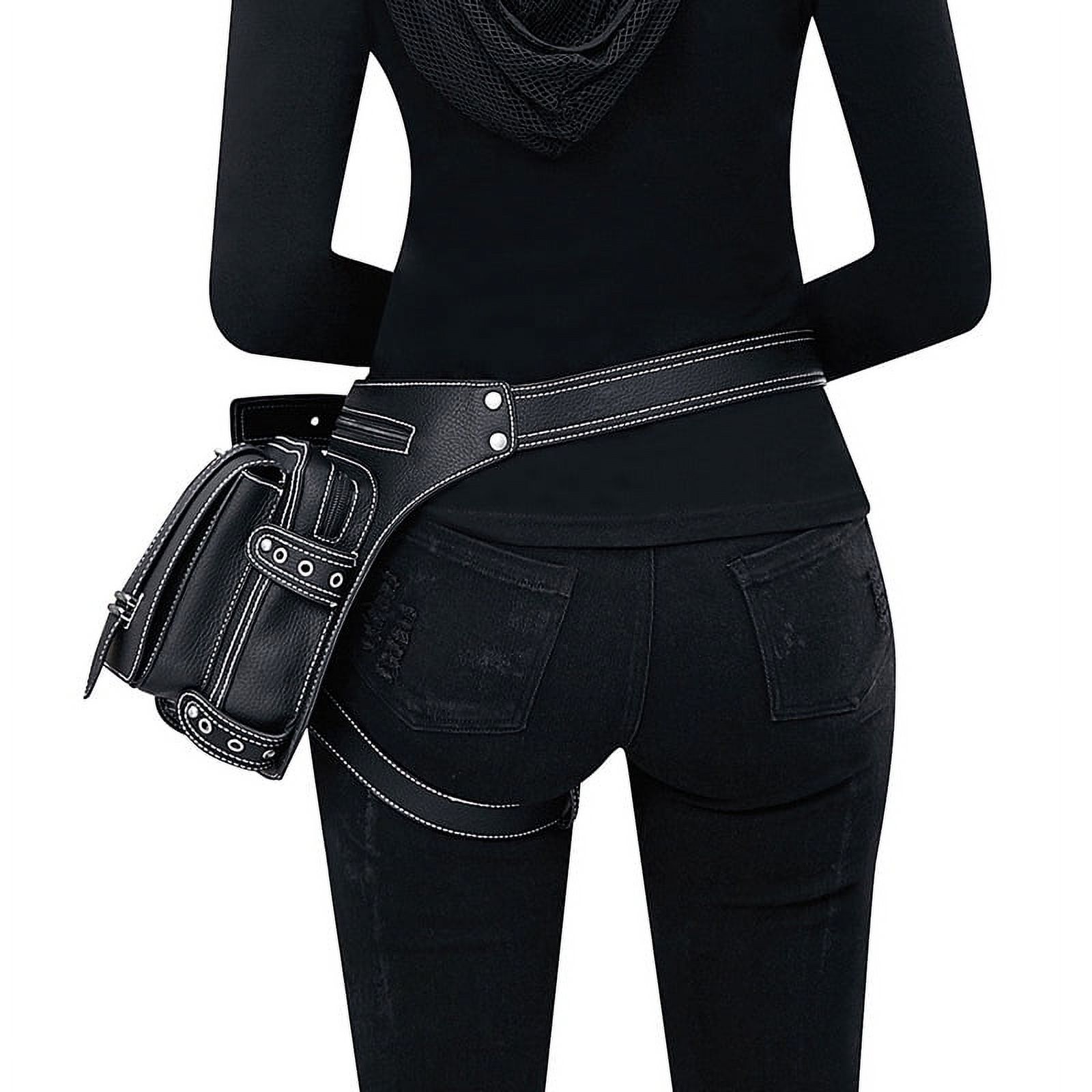 1pc Punk Vintage Waist Bag PU Leather Motorcycle Fanny Pack With Leg Strap