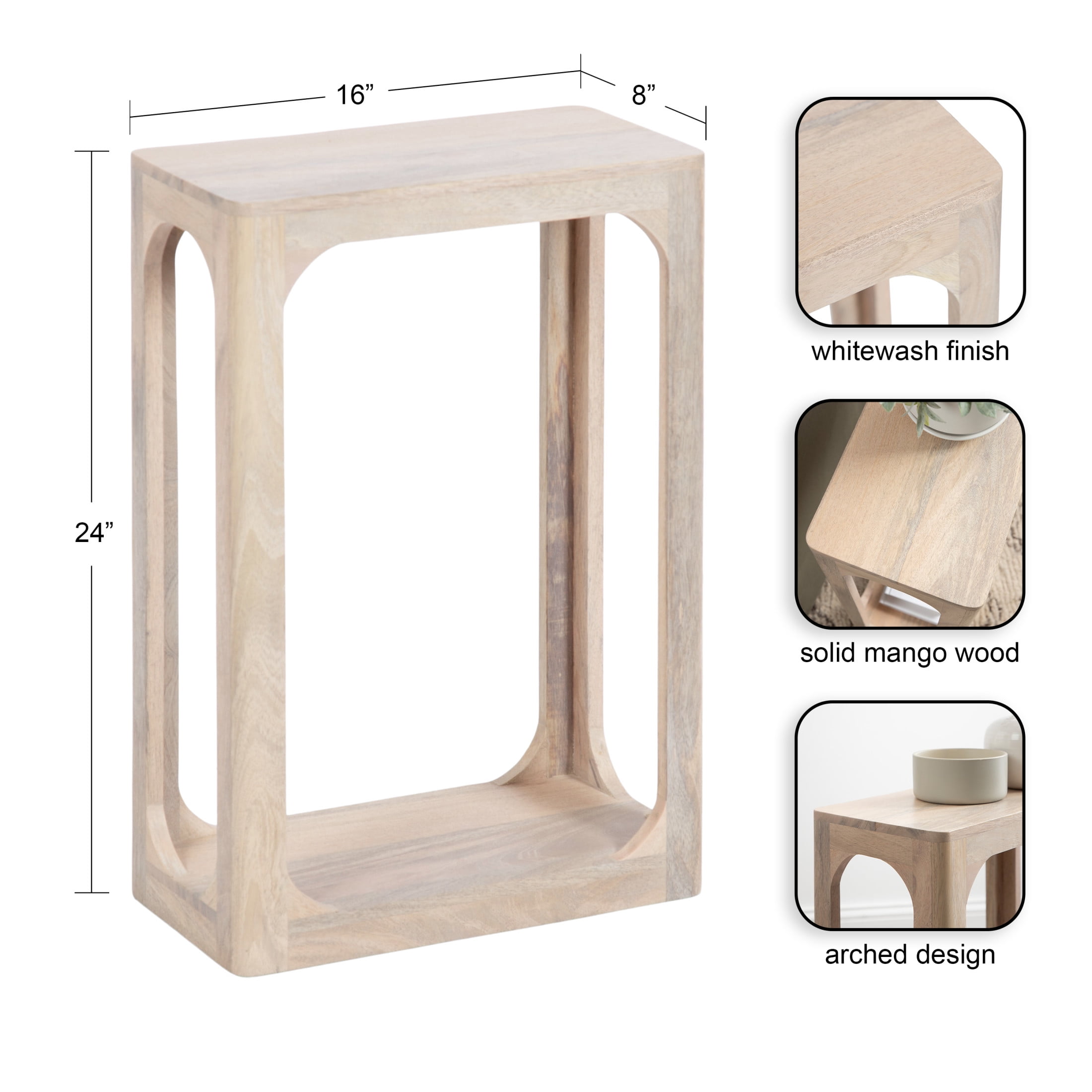 Kate and Laurel Dahl Modern Slatted Wooden Slim Side Table, 16 x 8 x 24, Whitewash, Transitional Wood Narrow End Table for Use as Living Room Plant Stand or Small Bedroom Nightstand