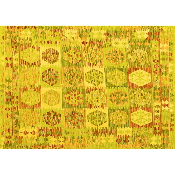 Ahgly Company Machine Washable Indoor Rectangle Southwestern Yellow Country Area Rugs, 5' x 7'