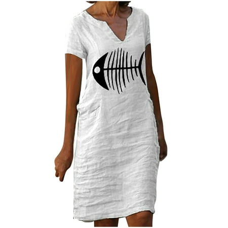 

Dress for Women 2022 Pink Dress for Women Womens Short Sleeves Dresses Fashion Flowers Printed Waist Sundress V-Neck Knee-length Dress Dress Pants Women Formal Dresses Summer Savings White 2XL