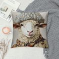 thumbnail image 2 of Patifu Throw Pillow Covers Watercolor Cute Farm Animal Sheep Wear Leopard Print Hat Design Cushion Case Farmhouse Decorative Square Pillowcase (Leopard Print) 18x18in, 2 of 5