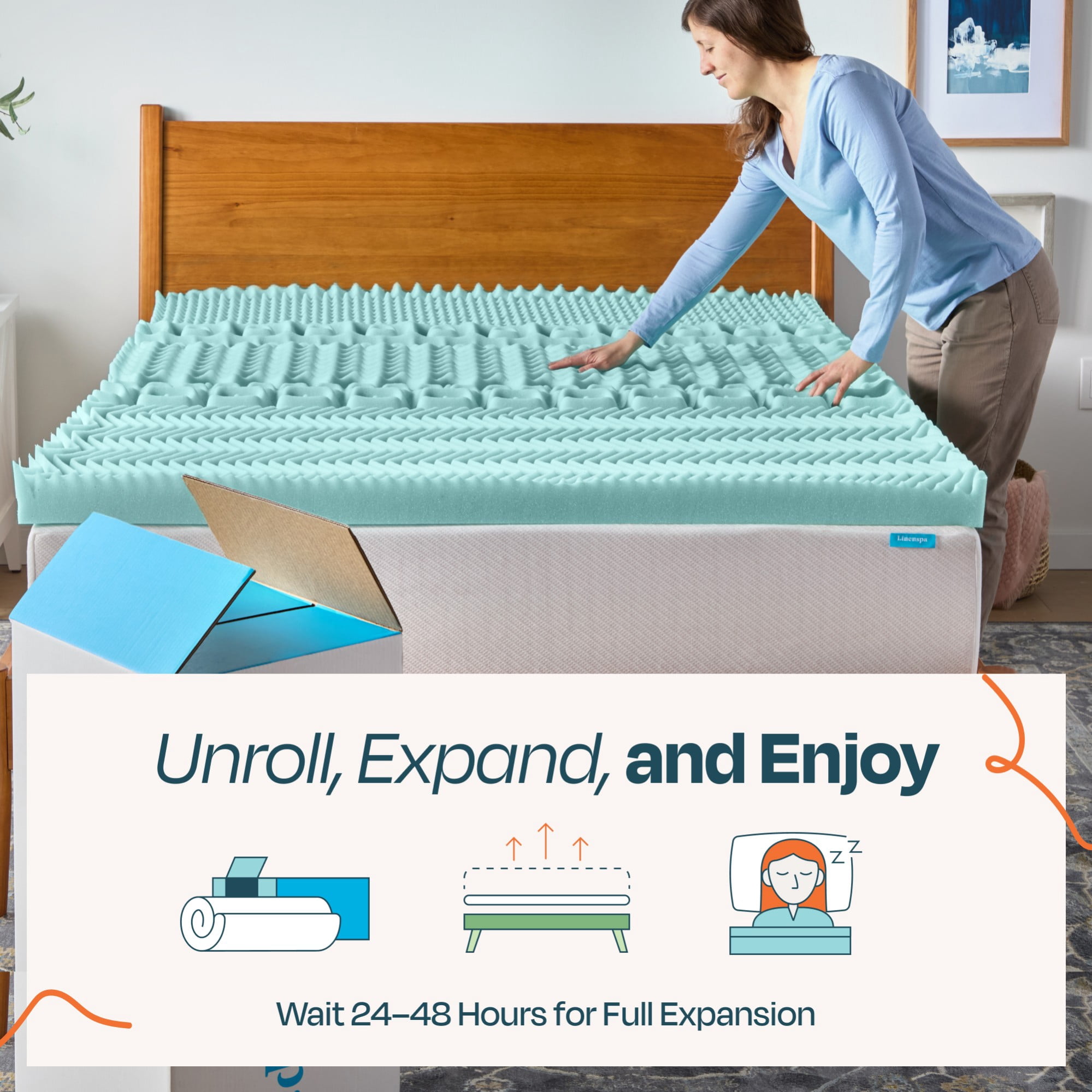 Linenspa 3" 7-Zone Cooling Gel and Green Tea Infused Memory Foam Mattress Topper, Twin