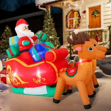 DAKIMOE Christmas Inflatable Outdoor Decoration 6FT Xmas Inflatables Decorations Santa Claus on Sleigh with Reindeers Blow Ups Decor Lawn Yard Patio Garden Party