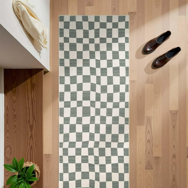 Runner Jinchan 61x152 cm Gris a Cuadros Antideslizante