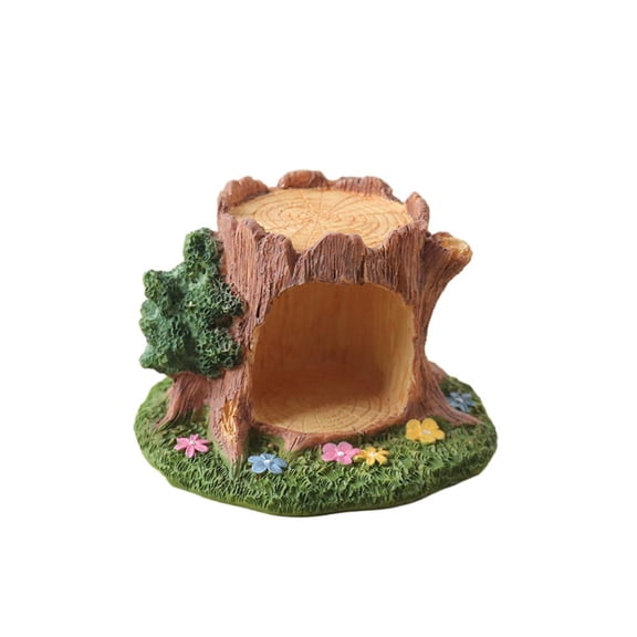 Esaierr Stump Decor, Miniature Tree Stump Mini Resin Grassland Tree Cave Ornament 3.2x4.7x4.2in