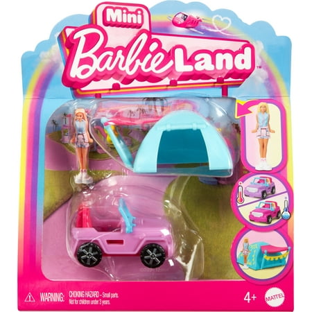 Barbie Mini BarbieLand Doll &#38; Vehicle Set with 1.5&#34; Doll, SUV &#38; Tent Accessory - 3pc