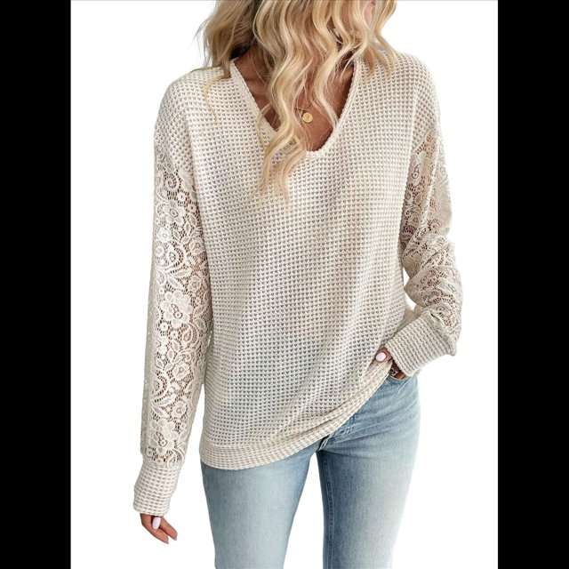 Camisas de Larga para Mujer, Blusas de Encaje con Cuello en V, Blusas Informales de Negocios, Conjuntos de Moda de Otoño, Ropa Albaricoque XXL
