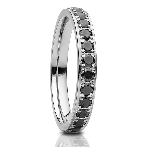 3mm Eternity Wedding Ring,CZ Wedding Ring,Silver Titanium Ring,Engagement Ring,Anniversary Ring,Black CZ