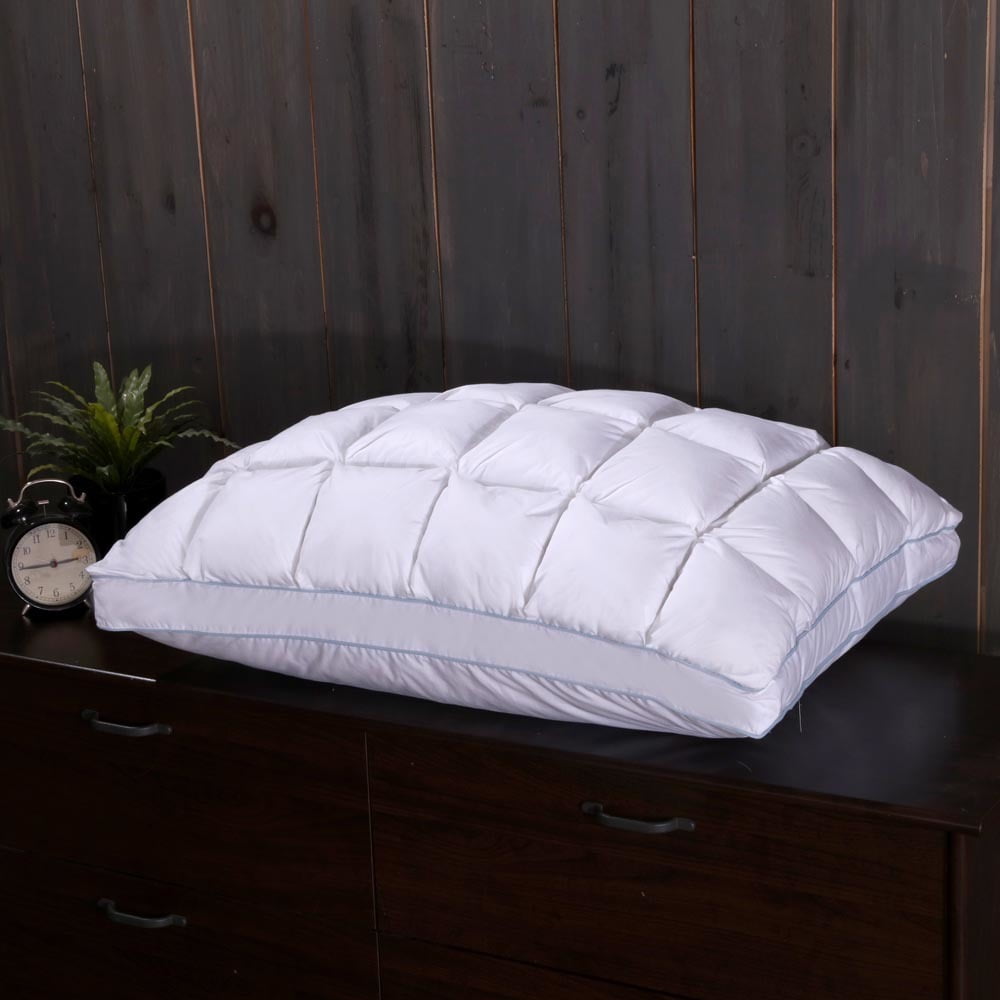 Pleated White Goose Down Pillow 600 Thread Count French Bread Firm Neck Support Queen Size