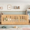 thumbnail image 2 of URTR Twin Size Montessori Floor Bed with High Fence and Door, Wooden Low-profile Twin Floor Bed Frame for Bedroom, Natural, 2 of 10