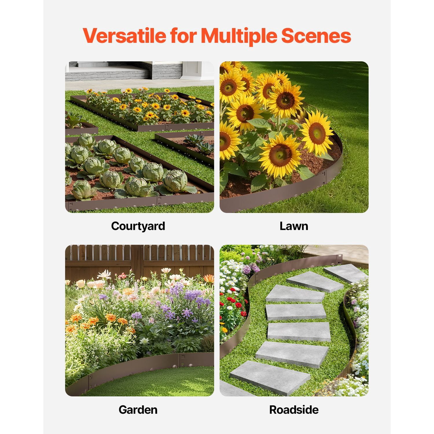 5 Pack Steel Landscape Edging, 39 x 5 Inch Rust Resistant Bendable Metal Garden Border, Heavy Duty Brown Lawn Edging, Easy Install Yard Divider for Flower Bed and Pathway