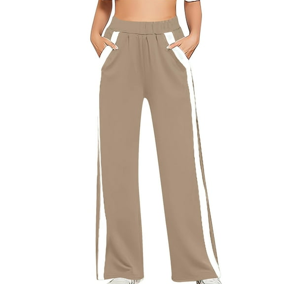cfhntfmh Wide Leg Pants for Women Fall Casual Long Trousers with Pockets Comfy Color Block High Waisted Pants