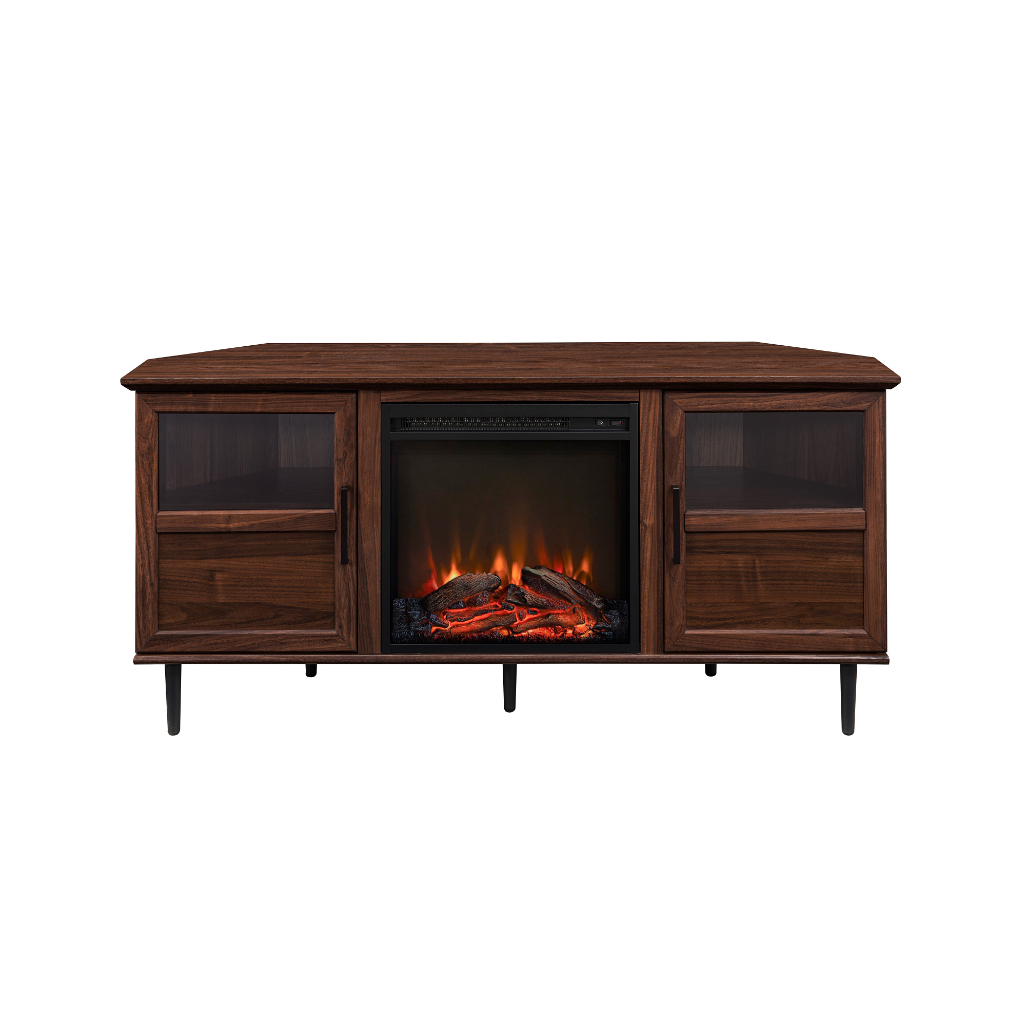 Walker Edison Panel Electric Fireplace Corner TV Stand for TVs up to 60”, Dark Walnut - image 4 of 11