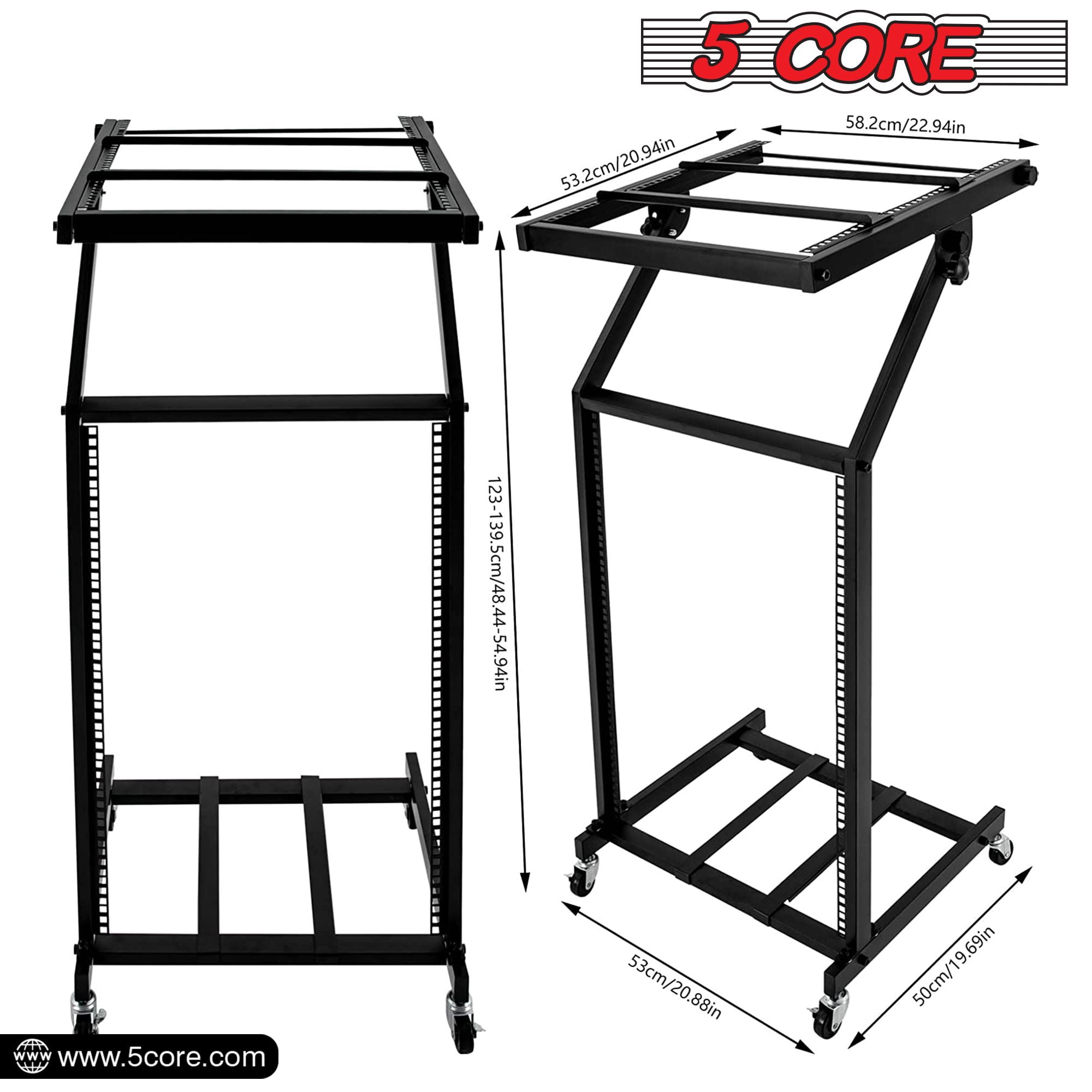 16U Professional Audio Rack Mount DJ Mixer Stand Studio Adjustable Table Cart with Wheels - RACK STAND 16U