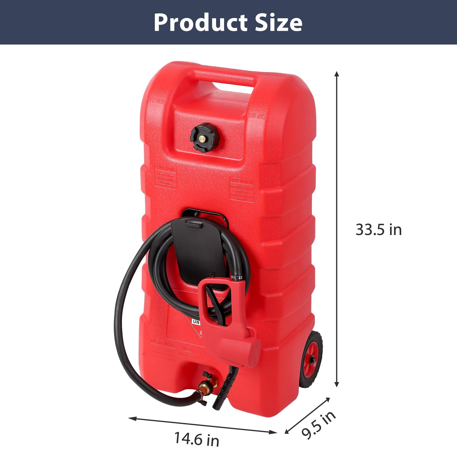 EastVita Fuel Caddy, 15 Gallon Portable Gas Fuel Tank Container with LE Fluid Transfer Siphon Pump and 10ft. Delivery Hose, Diesel Storage Can On-Wheels for Cars, Lawn Mowers, ATVs, Boats