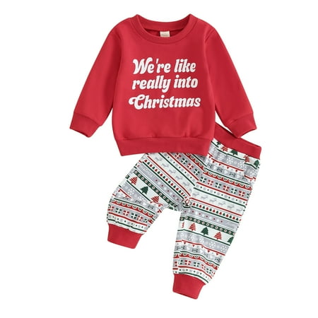 

Elippeo Toddler Boys Girls Christmas Outfits 6M 12M 18M 24M 3Y Letter Print Long Sleeve Sweatshirts Christmas Tree Print Long Pants 2Pcs Fall Clothes Set