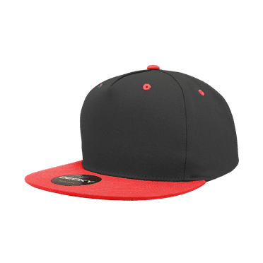 5 Panel High Profile Structured Cotton Blend Snapback, Black/Red