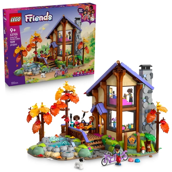 LEGO Friends Cozy Fall Forest Cabin - Building Toy for Girls & Boys, Ages 9 - Dollhouse Playset with 4 Minidolls - Gift for Birthdays - 42705