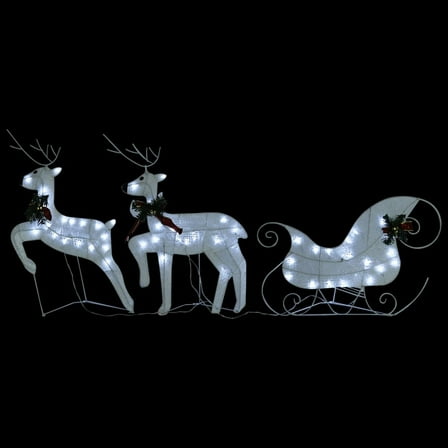 Benjara Garden 2pc Reindeer and Sleigh Christmas Decoration, 60 LEDs, White