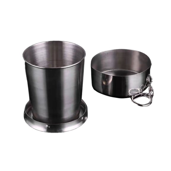 Stainless Steel Collapsible Foldable Cup with Lid and Keychain for Travel Camping Hiking Biking Daily Use