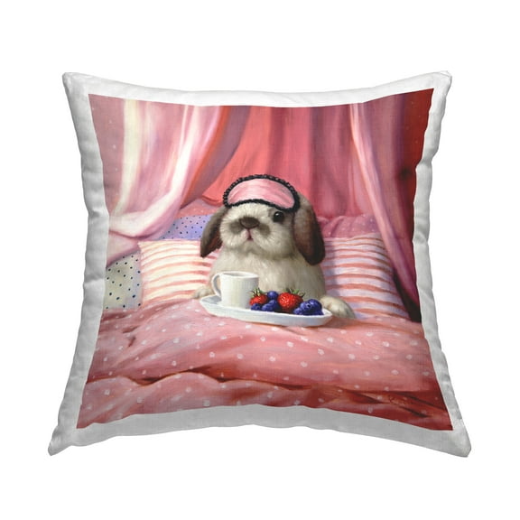 Stupell Industries Adorable House Bunny Rabbit Breakfast In Bed Pink Novelty Pink,18 x 7 x 18 Decorative Pillows