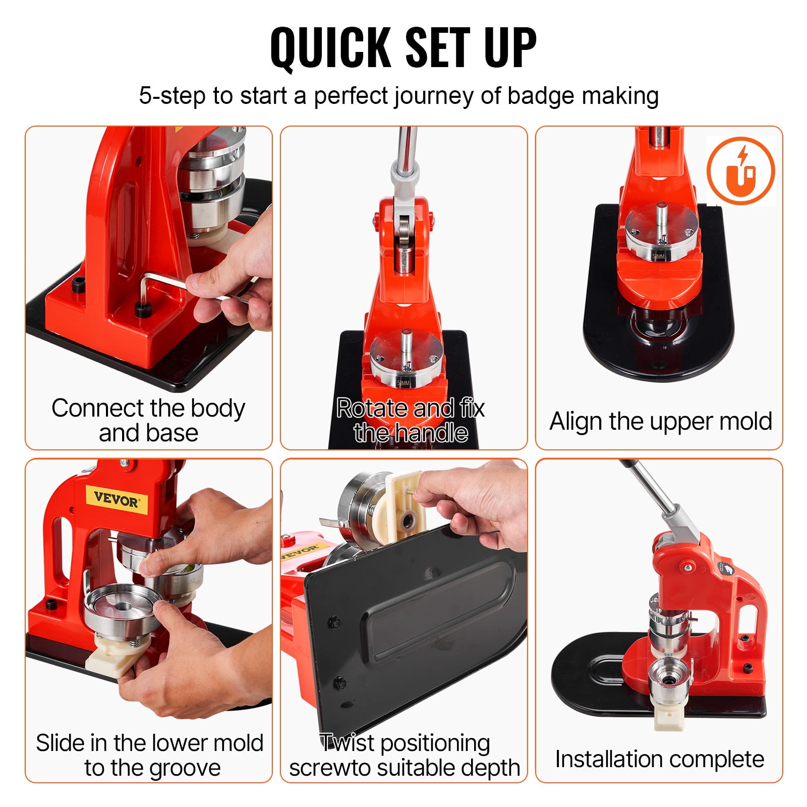 VEVOR Button Maker Machine, 25mm (1 inch) Badge Punch Press Kit, Children DIY Gifts Pin Maker, Button Making Supplies with 500pcs Button Parts & Circle Cutter & Magic Book