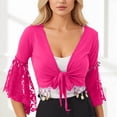 thumbnail image 2 of GJSYRH Womens 3/4 Sleeve Shrug Sheer Mesh Cardigans Tie Front Cropped Lightweight Bolero Shawl Top for Casual Going Out Hot Pink M, 2 of 6