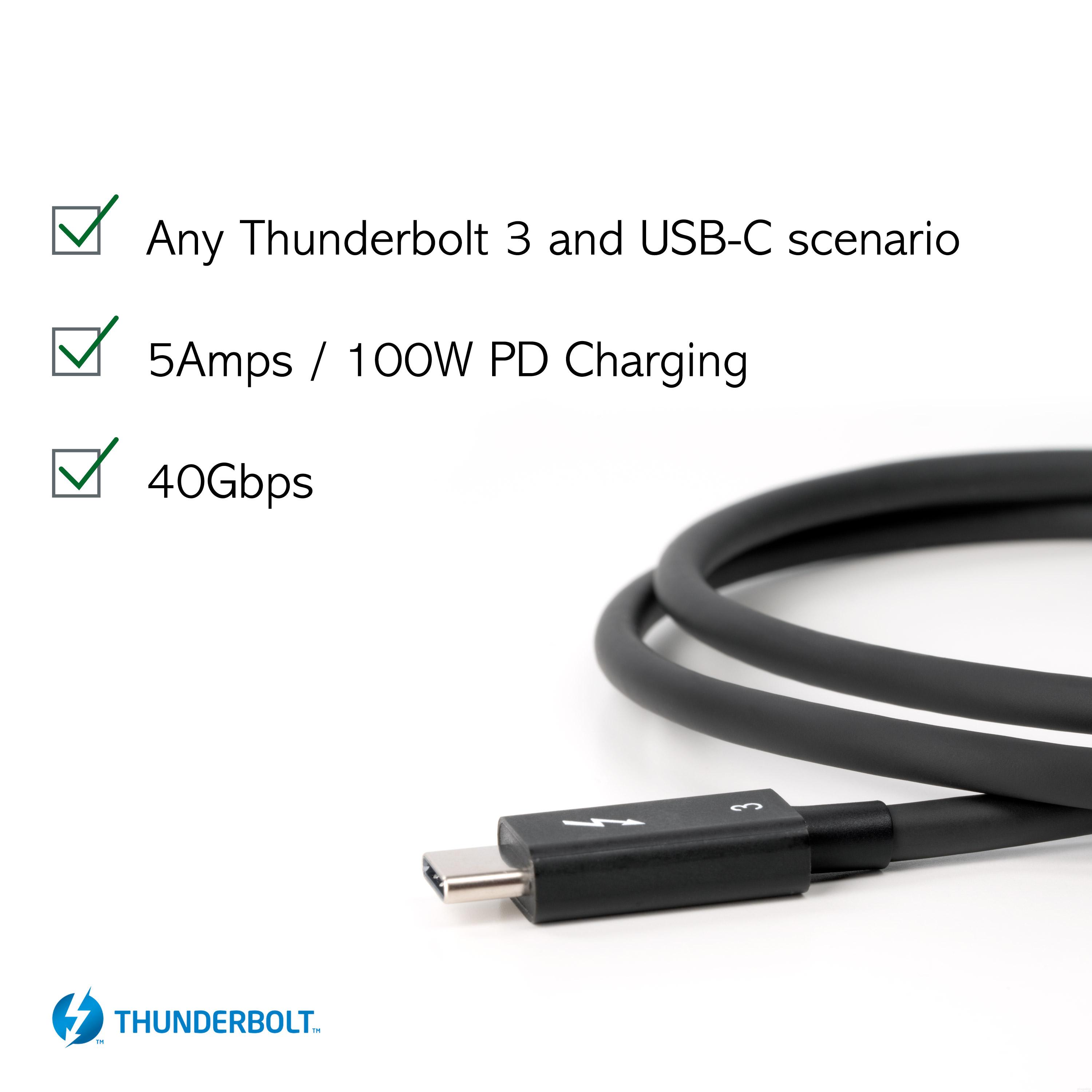 Plugable Thunderbolt 3 Cable 40Gbps Supports 100W (20V, 5A) Charging, 2.6ft / 0.8m USB C Compatible [Thunderbolt 3 Certified] - image 3 of 8
