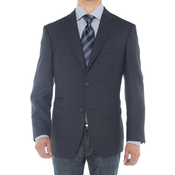 LN LUCIANO NATAZZI Mens Two Button 160'S Wool Blazer Ticket Pocket Suit  Jacket French Blue