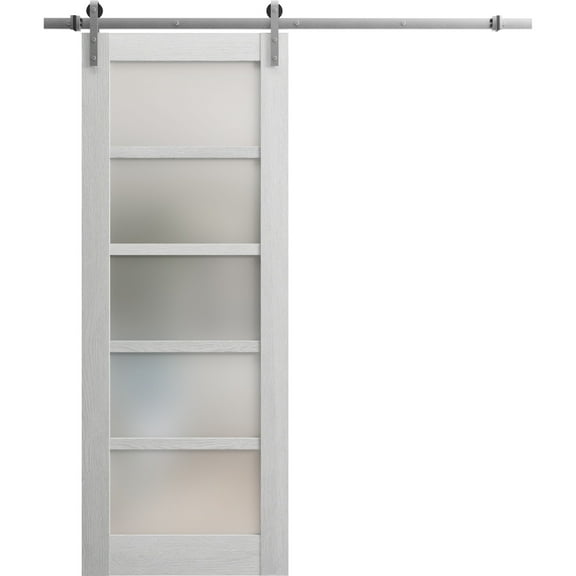 Sturdy Barn Door 28 x 80 inches | Quadro 4002 Light Grey Oak with Frosted Glass | Stainless Steel 6.6FT Rail Hangers Heavy Set | Solid Panel Interior Doors