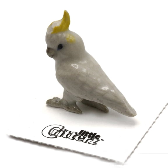 Little Critterz White Parrot Sulphur-Crested Cockatoo "Captain" - Hand-painted Home Decor Bird Decorative Figurine - Miniature Porcelain Figurine