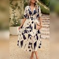 thumbnail image 2 of IDOPIP Womens Summer Short Sleeve V Neck Wrap Maxi Dress Casual Boho Floral Wedding Guest Dresses, 2 of 7
