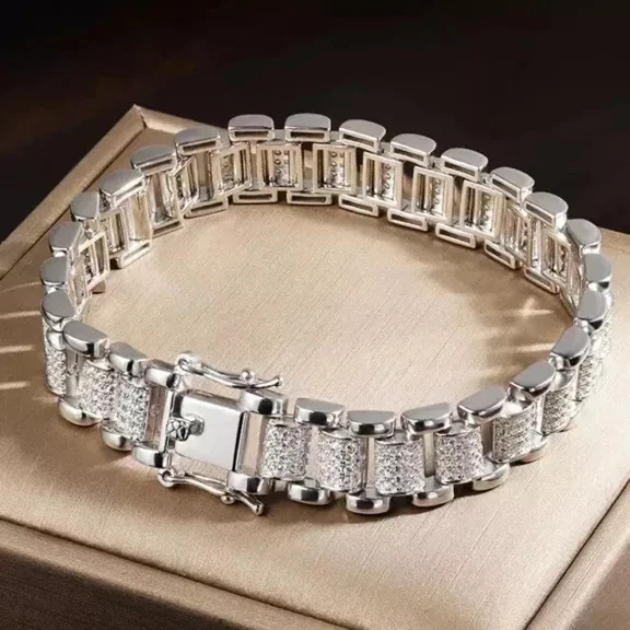 8 Ct Round Cut White Moissanite Men's Tennis Bracelet 14K White Gold Plated