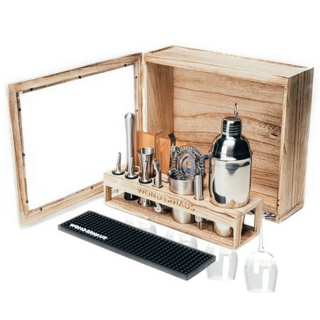 

Barbox Mixology Kit & Bartending Kit With Stand - Bar Set Stylish Rustic 17-piece Stainless Steel Bar Tools Cocktail Set Glass Rack Elegant Home Bar Decor Mini Bars For Home Perfect Christmas gift